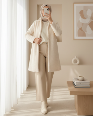 9082 Oversize Kaşe Kaban - Ekru