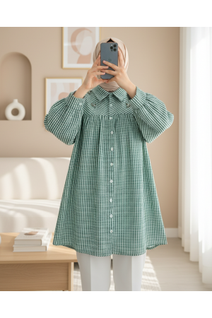 Striped Shirt with Stone and Bead Detail on Top -Green