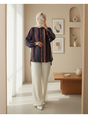 3721 Grafik Desenli Gömlek - D.Lacivert