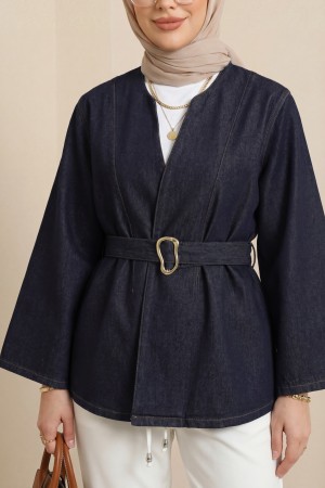 Gold Toka Detaylı Kemerli Kot Ceket -K.Laci