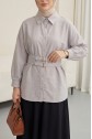 Cupra Shirt with Double Buckle Elastic Belt and Button Front - Light grey