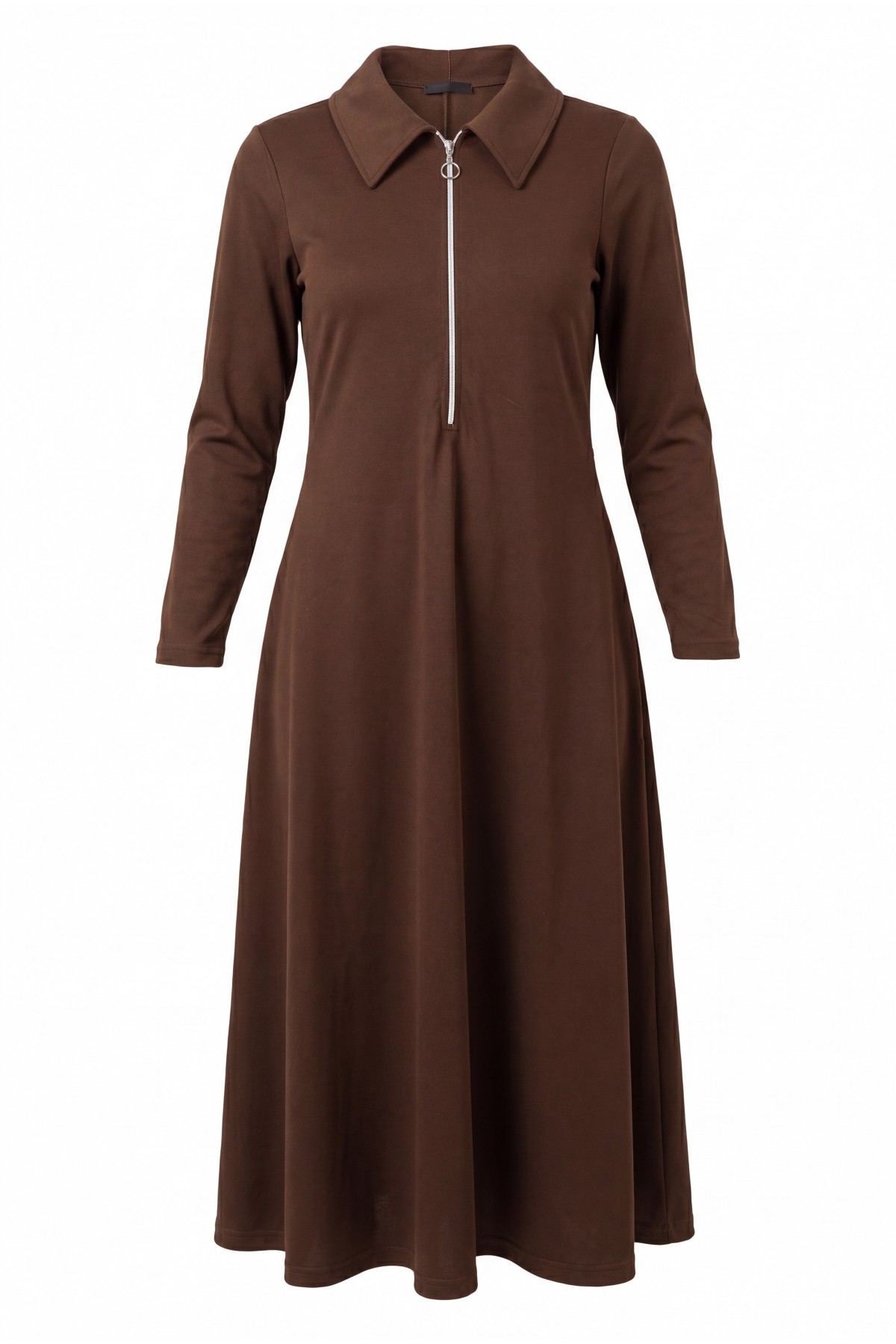 Half-Zip Shirt Collar Long Oysho Dress -Brown detay görseli
