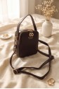 Square Design Functional Mini Shoulder Bag -Dark Coffee
