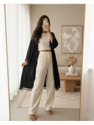 5833 Fırfırlı Kimono - Siyah