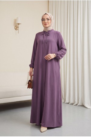 Yakası Bağcık Detaylı Büyük Beden Ferace Gül Kurusu HM2868