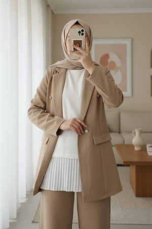 Eteği Tül Detaylı Pliseli Penye İçlik -Ekru