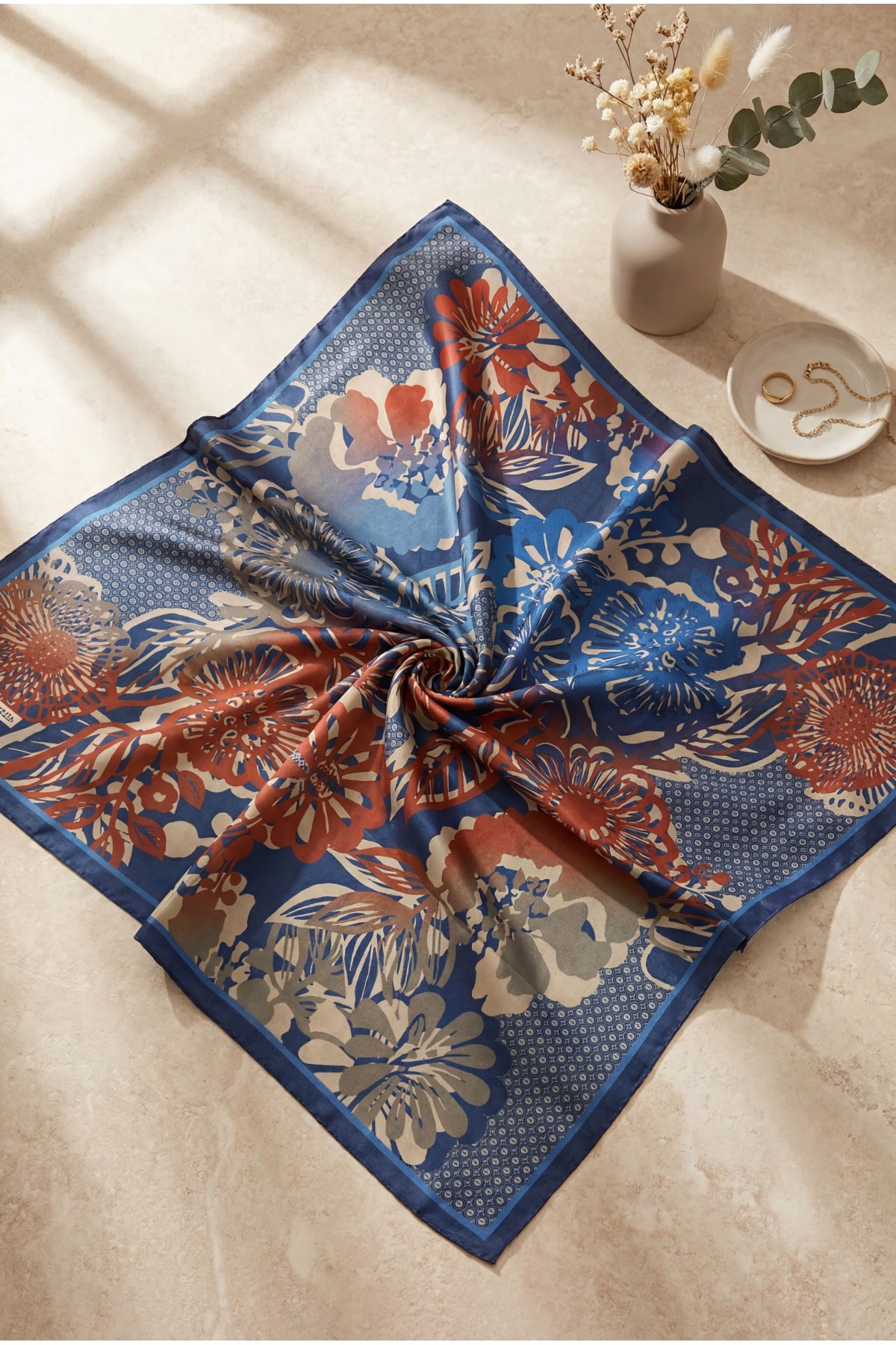 Botanical Effect Rayon Scarf -dark lacquer