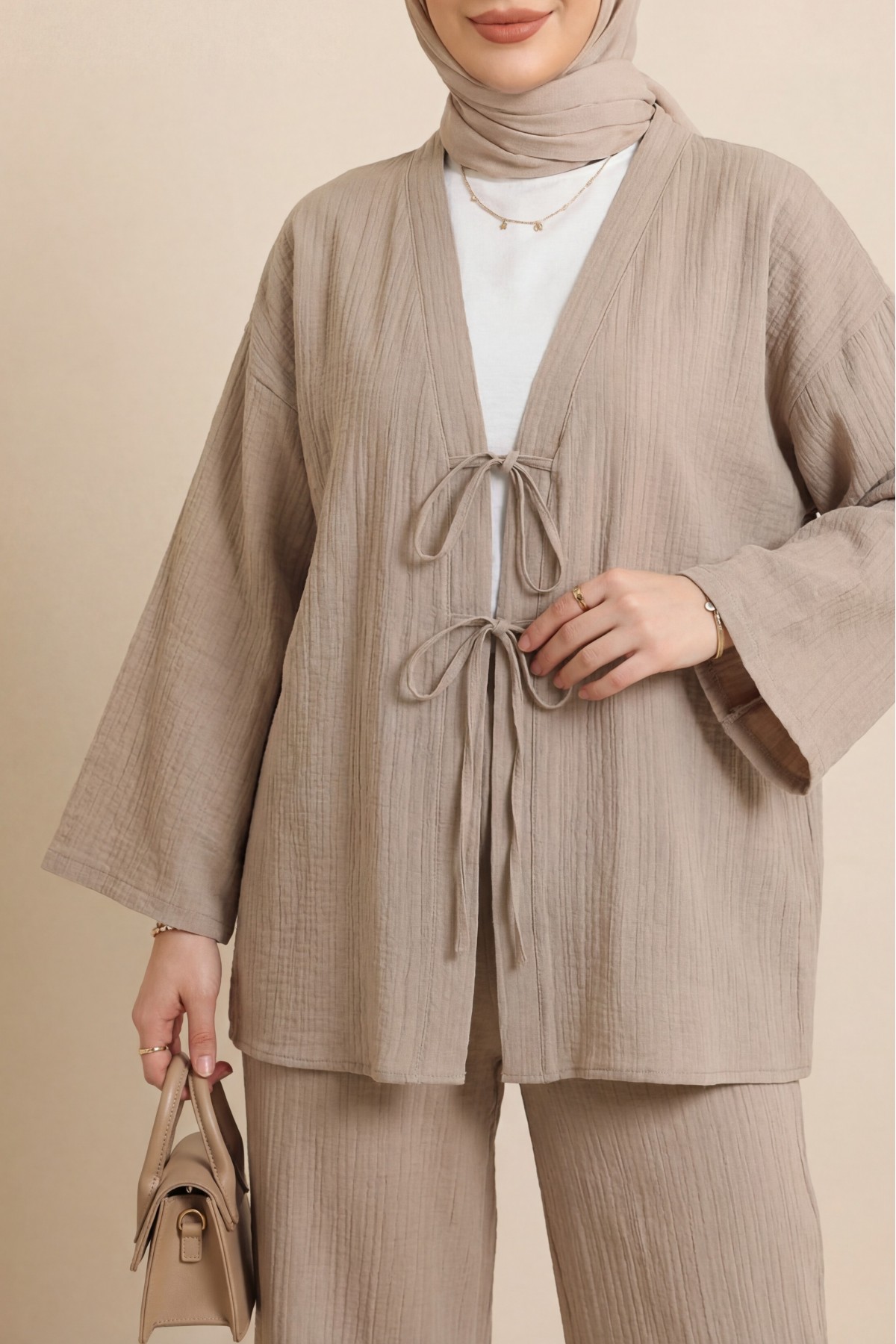 Crinkle Suit with Double Laced Front Trousers - Beige