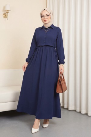 Dress Set with Shirt Detail on Top  -Navy blue
