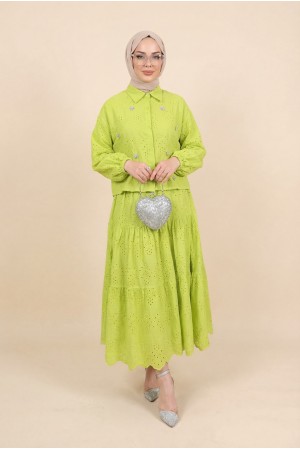 Fisto Detaylı Etekli Takım  -Yağ Yeşili