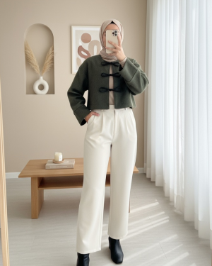 Lace Front Cashmere Jacket -Khaki