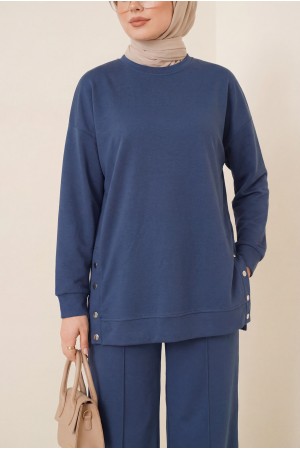 Oysho Set with Snap Button Sides and Trimmed Trousers -Oil color
