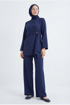 Beli Çapraz Bağlamalı Pantolonlu Modal Takım  -Laci