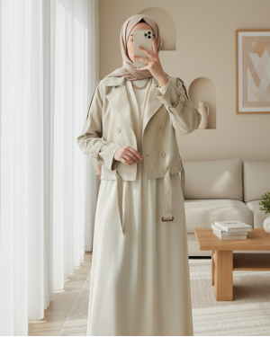 Kadın Kemerli Kısa Trençkot 5970 - Taş