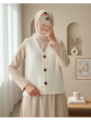 15881 Düğmeli Kısa Triko Yelek - Ekru