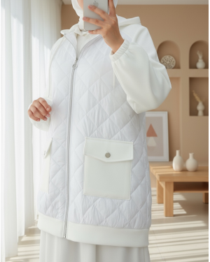 سترة غوص مبطنة بتفاصيل مع جيب -أبيض