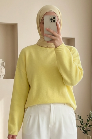 Round  Neck Loose Knit Sweater   -Yellow