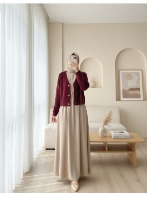 Önü Düğmeli Yumoş Triko Hırka -Bordo