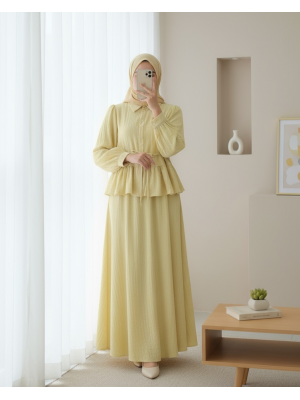 Eteği Fırfırlı Düğmeli Beli Bağcıklı Etekli Takım -Sarı