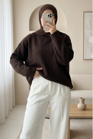 Round  Neck Loose Knit Sweater   -Dark Coffee