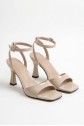 Porja Beige Leather High-Heeled Belted Shoes