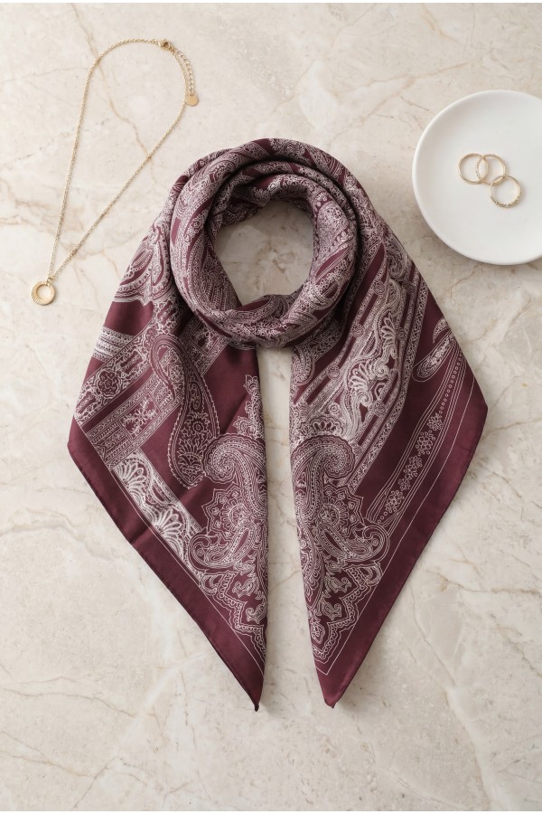 Eskiz Desenli Rayon Eşarp -Mürdüm