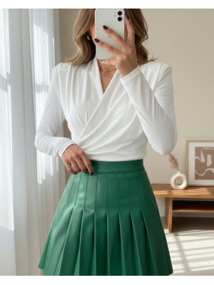 بلوزة ساندي بخصر مزدوج موديل -أبيض