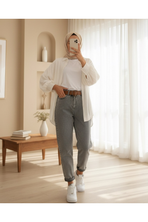 Kemerli Kot Pantolon -Füme