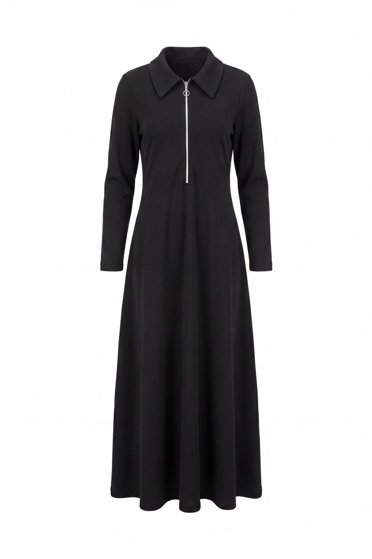 Half-Zip Shirt Collar Long Oysho Dress -Black