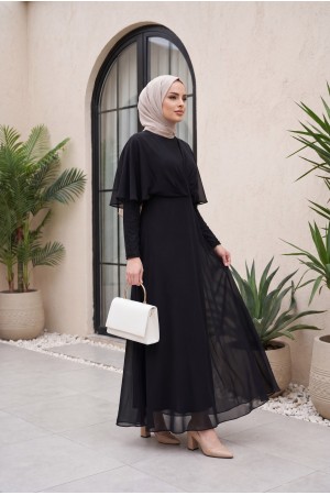 فستان سهرة طويل من الشيفون -أسود
