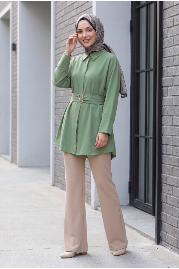Imported Fabric Flared Trousers -Mink color