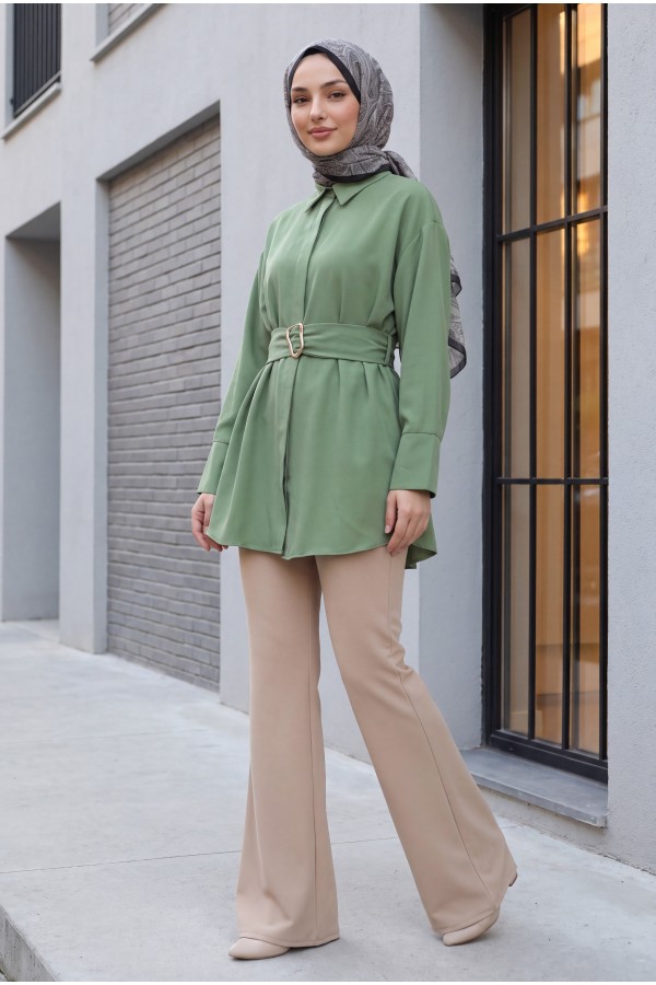 Imported Fabric Flared Trousers -Mink color
