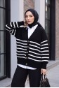 كارديجان مخطط بأزرار بجيب مزدوج -أسود