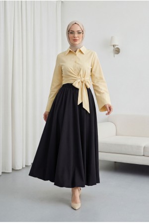 Beli Lastikli Astarlı Poplin Balon Etek -Siyah