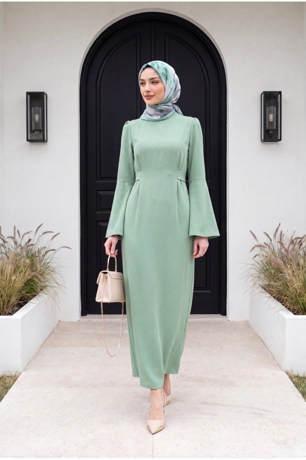 Judge Collar Lace Detailed Dress           -Sea green