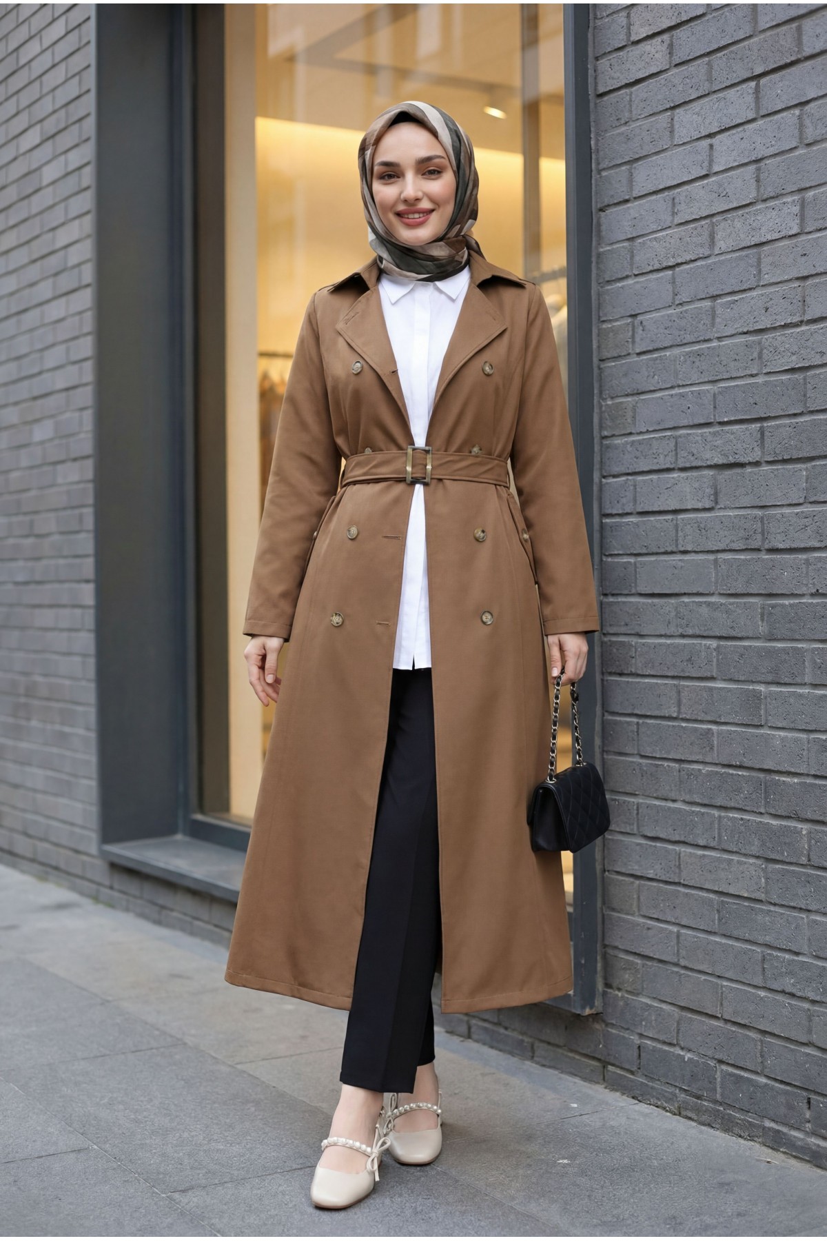 Double Buttoned Belted Trench Coat -Snuff