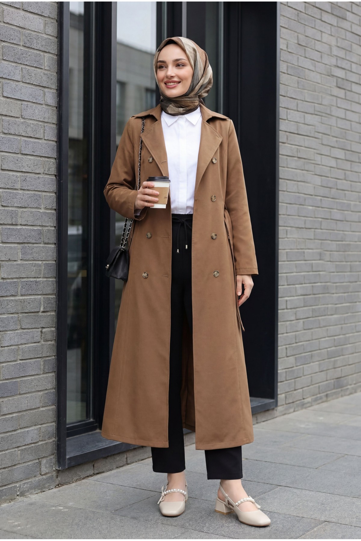 Double Buttoned Belted Trench Coat -Snuff