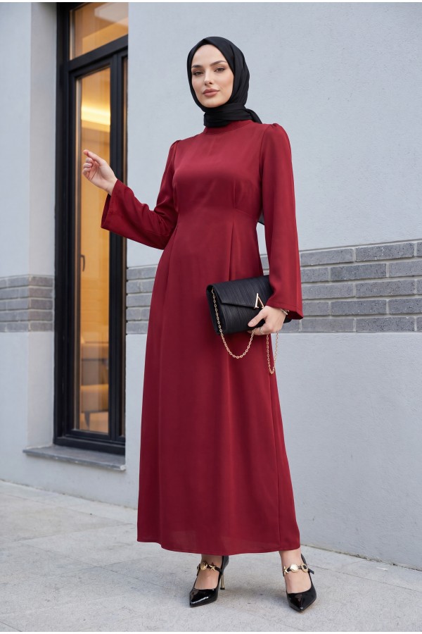 Judge Collar Lace Detailed Dress      -Red