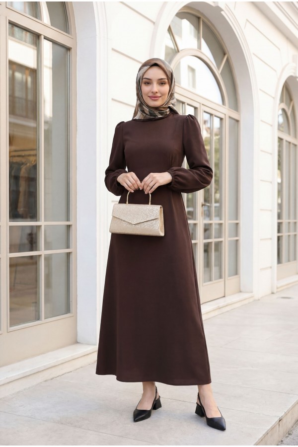 Judge Collar Lace Detailed Dress  -Brown