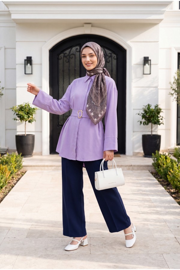 Single Button Front Fold Detail Pocket Trousers -Navy blue