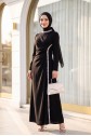 Crepe Evening Dress with Stone Embellishments on the Neckline and Sides -Black