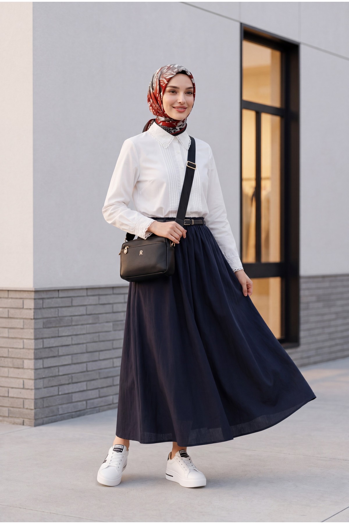 Cotton Voile Skirt with Pockets and Belt, Lined -Black