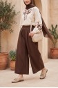 Modal Skirt Pants with Elastic Waist and Pockets -Brown