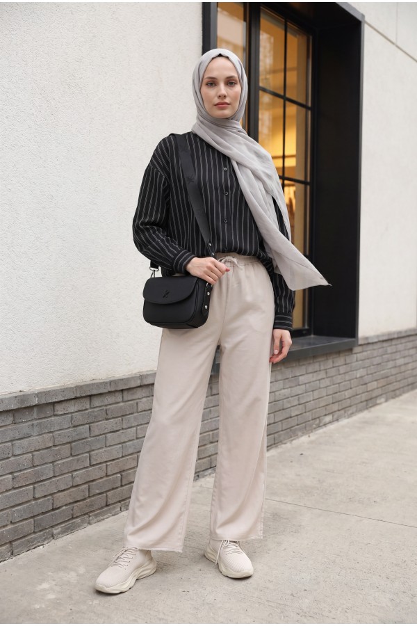 Striped Slit Loose  -Black