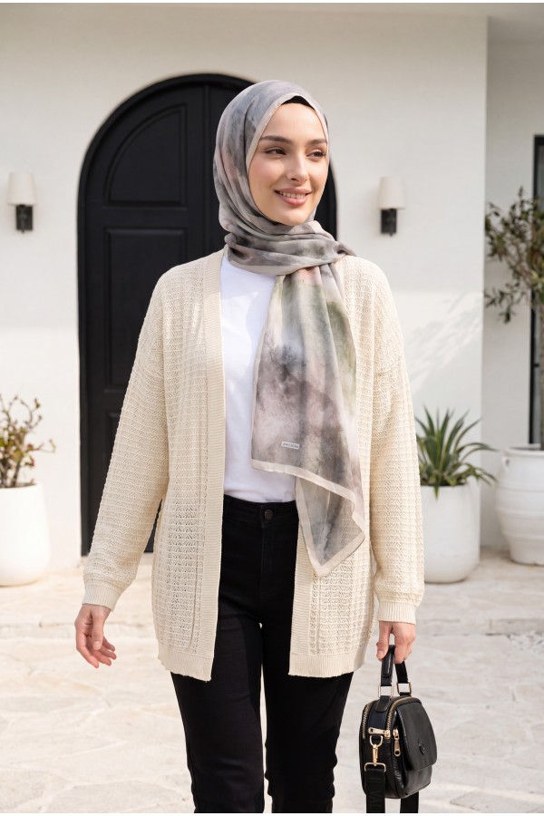 Openwork Thin Knit Cardigan -Cream color