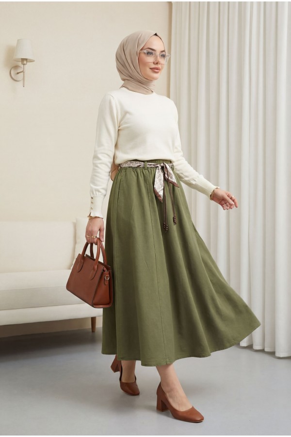 Round Neck Knitted Tunic with Button Detail on Sleeves  -Ecru