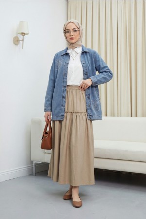 Elastic Waist Krash Pattern Parachute Skirt -Light Mink