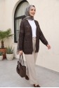 كارديجان محبوك مفتوح بتفاصيل بوم بوم -بني محروق