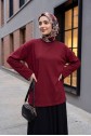 Yuvarlak Yaka Salaş Penye Tunik -Koyu Bordo