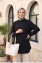 Arkası Uzun Düğmeli Poplin Gömlek -Siyah